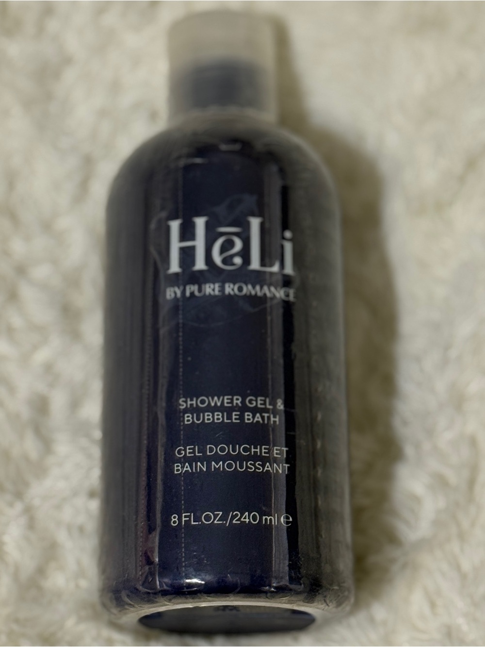 Pure Romance HeLi Shower Gel & Bubble Bath - Navy Blue Bottle